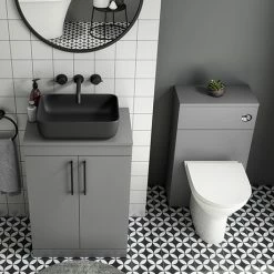 Arezzo 600 Grey Floor Standing Unit With Black Rectangular Counter Top Basin + Toilet Pack