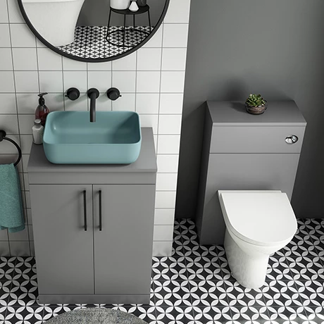 Arezzo 600 Grey Floor Standing Unit with Green Rectangular Counter Top Basin + Toilet Pack Arezzo 600 Grey Floor Standing Unit With Green Rectangular Counter Top Basin + Toilet Pack -Arezzo shop AZ6GGNCTP2 n p