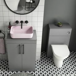 Arezzo 600 Grey Floor Standing Unit With Pink Rectangular Counter Top Basin + Toilet Pack