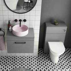 Arezzo 600 Grey Wall Hung Unit With Pink Round Counter Top Basin + Toilet Pack