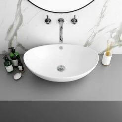 Arezzo Stone Resin Floating Basin Shelf Inc. Oval Basin - 600mm Wide -Arezzo shop AZ6MWSLFB1 d1 460