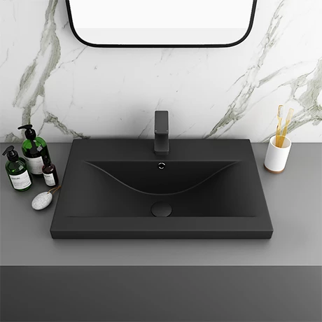 Arezzo 610 x 395mm Matt Black Rectangular Mid-Edged Inset Basin Arezzo 610 X 395mm Matt Black Rectangular Mid-Edged Inset Basin -Arezzo shop AZ6RMB n prod