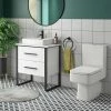 Arezzo 600 Gloss White Matt Black Framed Vanity Unit + Square Toilet 1 Arezzo 600 Gloss White Matt Black Framed Vanity Unit + Square Toilet -Arezzo shop AZ6WB2D WC p