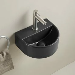 Arezzo Matt Black Round Wall Hung Cloakroom Basin 1TH (303 X 255mm)