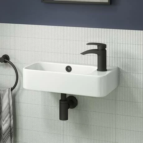 Arezzo 455 x 270mm Curved Offset Wall Hung 1TH Cloakroom Basin Arezzo 455 X 270mm Curved Offset Wall Hung 1TH Cloakroom Basin -Arezzo shop AZ78578 detail01b 460