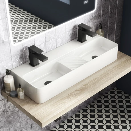 Arezzo Double Bowl Wall Mounted Basin - 810mm Wide - 1 Tap Hole per Bowl Arezzo Double Bowl Wall Mounted Basin - 810mm Wide - 1 Tap Hole Per Bowl -Arezzo shop AZ78623 prod
