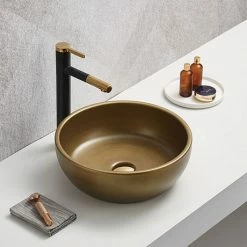 Arezzo Matt Gold Effect Round Countertop Basin - 410mm Diameter