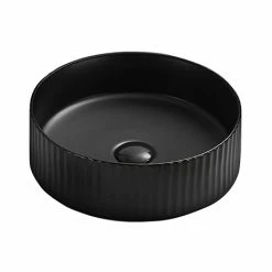 Arezzo Fluted Matt Black Round Countertop Basin - 360mm Diameter