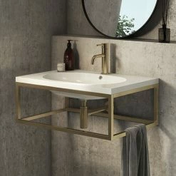 Arezzo 700 Wall Hung Basin With Brushed Brass Towel Rail Frame