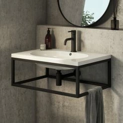 Arezzo 700 Wall Hung Basin With Matt Black Towel Rail Frame