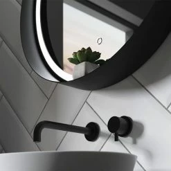 Arezzo Matt Black 600mm Round Colour Changing LED Illuminated Bathroom Mirror With Anti-Fog -Arezzo shop AZ8930MB D2 460