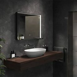 Arezzo Matt Black 800 X 600mm LED Illuminated Bathroom Mirror With QI Charger & Anti-Fog 3 Arezzo Matt Black 800 X 600mm LED Illuminated Bathroom Mirror With QI Charger & Anti-Fog -Arezzo shop AZ8940MB D1 460