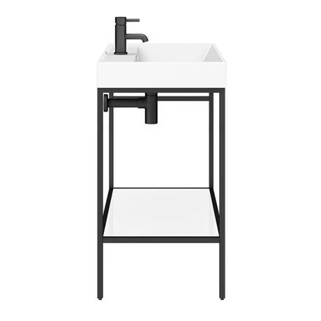 Arezzo 800 Matt Black Framed Washstand with Gloss White Open Shelf and Basin Arezzo 800 Matt Black Framed Washstand With Gloss White Open Shelf And Basin -Arezzo shop AZ8BFPM nw d2 460