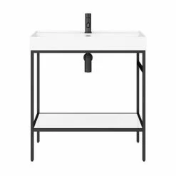 Arezzo 800 Matt Black Framed Washstand With Gloss White Open Shelf And Basin 6 Arezzo 800 Matt Black Framed Washstand With Gloss White Open Shelf And Basin -Arezzo shop AZ8BFPM nw d3 460