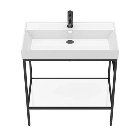 Arezzo 800 Matt Black Framed Washstand with Gloss White Open Shelf and Basin Arezzo 800 Matt Black Framed Washstand With Gloss White Open Shelf And Basin -Arezzo shop AZ8BFPM nw d4 460
