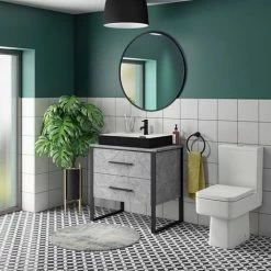 Arezzo Countertop Basin Unit - Concrete-Effect With Black Frame - 800mm Inc. Gloss Black Basin 3 Arezzo Countertop Basin Unit - Concrete-Effect With Black Frame - 800mm Inc. Gloss Black Basin -Arezzo shop AZ8CB2DBLK d1 460