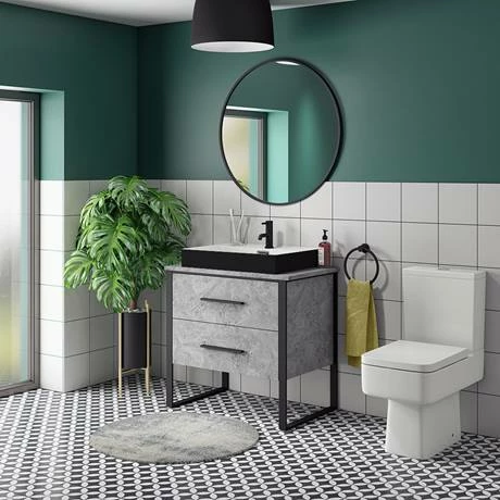 Arezzo Countertop Basin Unit - Concrete-Effect with Black Frame - 800mm inc. Gloss Black Basin Arezzo Countertop Basin Unit - Concrete-Effect With Black Frame - 800mm Inc. Gloss Black Basin -Arezzo shop AZ8CB2DBLK d1 460