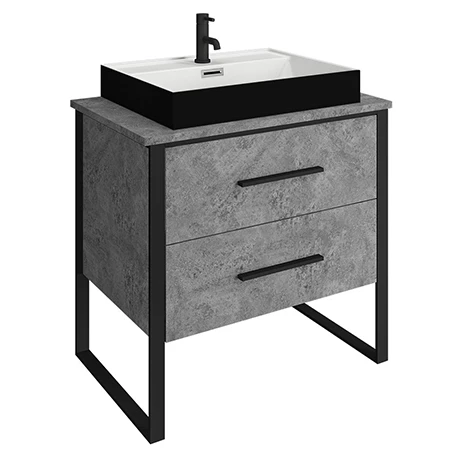 Arezzo Countertop Basin Unit - Concrete-Effect with Black Frame - 800mm inc. Gloss Black Basin Arezzo Countertop Basin Unit - Concrete-Effect With Black Frame - 800mm Inc. Gloss Black Basin -Arezzo shop AZ8CB2DBLK p