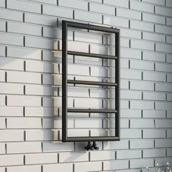 Arezzo Matt Black 800 X 500 Ladder Heated Towel Rail