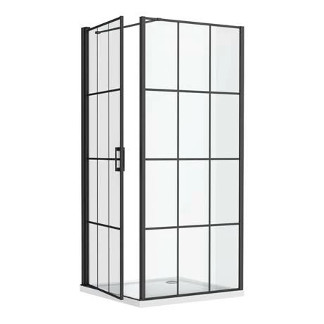 Arezzo 800 x 800 Matt Black Grid Frameless Pivot Door Shower Enclosure + Tray Arezzo 800 X 800 Matt Black Grid Frameless Pivot Door Shower Enclosure + Tray -Arezzo shop AZ8PDET ND4 460