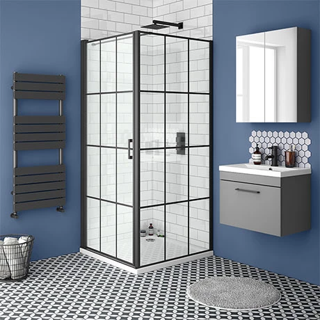 Arezzo 800 x 800 Matt Black Grid Frameless Pivot Door Shower Enclosure + Tray Arezzo 800 X 800 Matt Black Grid Frameless Pivot Door Shower Enclosure + Tray -Arezzo shop AZ8PDET prod