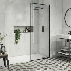 Arezzo 800 X 1950 Square Matt Black Framed 8mm Wetroom Screen