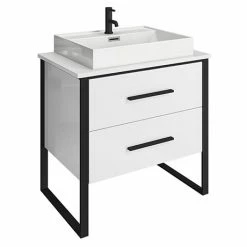 Arezzo Countertop Basin Unit - Gloss White With Black Frame - 800mm Inc. Basin