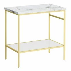 Arezzo 810 White Marble Effect Worktop With Brushed Brass Framed Washstand