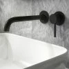 Arezzo Fluted Round Matt Black Wall Mounted (2TH) Basin Mixer Tap