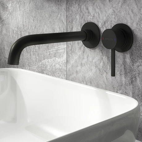 Arezzo Fluted Round Matt Black Wall Mounted (2TH) Basin Mixer Tap Arezzo Fluted Round Matt Black Wall Mounted (2TH) Basin Mixer Tap -Arezzo shop AZ8WTMBF nprod