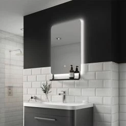 Arezzo Matt Black 800 X 500mm Backlit LED Bathroom Mirror With Hanging Shelf & Anti-Fog -Arezzo shop AZ9003MB D1 460