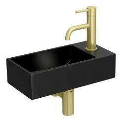 Arezzo 410 X 210mm Square Wall Hung Cloakroom Basin - Matt Black 4 Arezzo 410 X 210mm Square Wall Hung Cloakroom Basin - Matt Black -Arezzo shop AZ948DB d3n 460