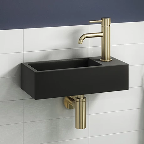 Arezzo 410 x 210mm Square Wall Hung Cloakroom Basin - Matt Black Arezzo 410 X 210mm Square Wall Hung Cloakroom Basin - Matt Black -Arezzo shop AZ948DB n p