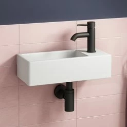 Arezzo 410 X 210mm Square Wall Hung Cloakroom Basin - Matt White