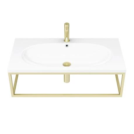 Arezzo 900 Wall Hung Basin with Brushed Brass Towel Rail Frame Arezzo 900 Wall Hung Basin With Brushed Brass Towel Rail Frame -Arezzo shop AZ9BBFRM d2 460