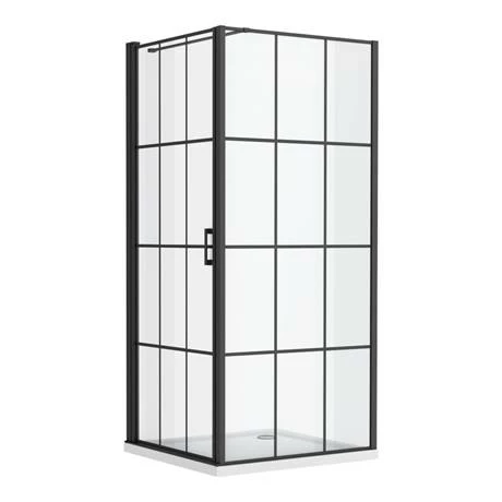 Arezzo 900 x 900 Matt Black Grid Frameless Pivot Door Shower Enclosure + Tray Arezzo 900 X 900 Matt Black Grid Frameless Pivot Door Shower Enclosure + Tray -Arezzo shop AZ9PDET ND5 460