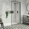 Arezzo 900 X 1950 Square Matt Black Framed 8mm Wetroom Screen -Arezzo shop AZ9SQBWS n p