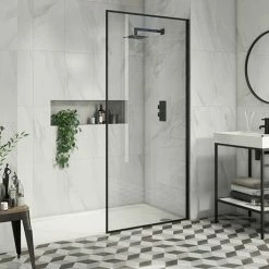 Arezzo 900 X 1950 Square Matt Black Framed 8mm Wetroom Screen