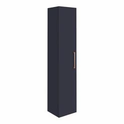 Arezzo Matt Blue Wall Hung Tall Storage Cabinet With Rose Gold Handle