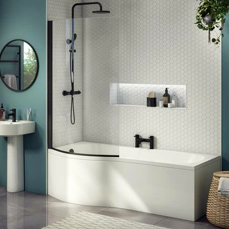 Arezzo B-Shaped Shower Bath (1700mm with Screen + Front Panel) Arezzo B-Shaped Shower Bath (1700mm With Screen + Front Panel) -Arezzo shop AZB17SB n d2 460