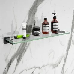 Arezzo Matt Black Modern Single Glass Shelf