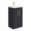 Arezzo Floor Standing Vanity Unit - Matt Blue - 500mm With Industrial Style Brushed Brass Handles 1 Arezzo Floor Standing Vanity Unit - Matt Blue - 500mm With Industrial Style Brushed Brass Handles -Arezzo shop AZB5FSVBBIS p