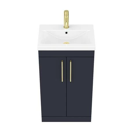 Arezzo 500 Matt Blue Floor Standing Vanity Unit with Brushed Brass Handles Arezzo 500 Matt Blue Floor Standing Vanity Unit With Brushed Brass Handles -Arezzo shop AZB5FSVBB D5 460 1