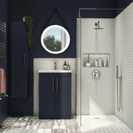 Arezzo Floor Standing Vanity Unit - Matt Blue - 500mm with Industrial Style Chrome Handles Arezzo Floor Standing Vanity Unit - Matt Blue - 500mm With Industrial Style Chrome Handles -Arezzo shop AZB5FSVCHIS d3 460