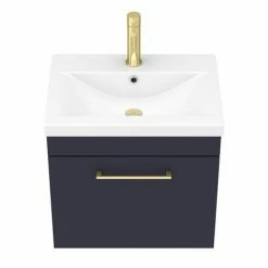 Arezzo 500 Matt Blue Wall Hung 1-Drawer Vanity Unit With Brushed Brass Handle 5 Arezzo 500 Matt Blue Wall Hung 1-Drawer Vanity Unit With Brushed Brass Handle -Arezzo shop AZB5WHVBB n d3 460