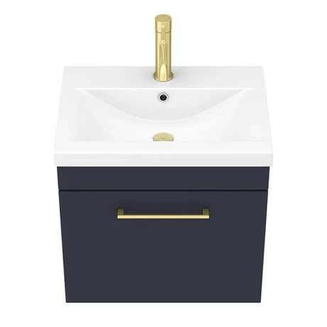 Arezzo 500 Matt Blue Wall Hung 1-Drawer Vanity Unit with Brushed Brass Handle Arezzo 500 Matt Blue Wall Hung 1-Drawer Vanity Unit With Brushed Brass Handle -Arezzo shop AZB5WHVBB n d3 460