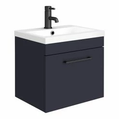 Arezzo 500 Matt Blue Wall Hung 1-Drawer Vanity Unit With Matt Black Handle