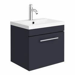 Arezzo Wall Hung Vanity Unit - Matt Blue - 500mm With Industrial Style Chrome Handle