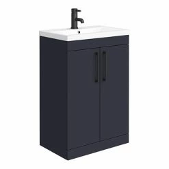 Arezzo 600 Matt Blue Floor Standing Vanity Unit With Matt Black Handles