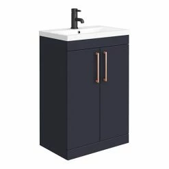 Arezzo 600 Matt Blue Floor Standing Vanity Unit With Rose Gold Handles